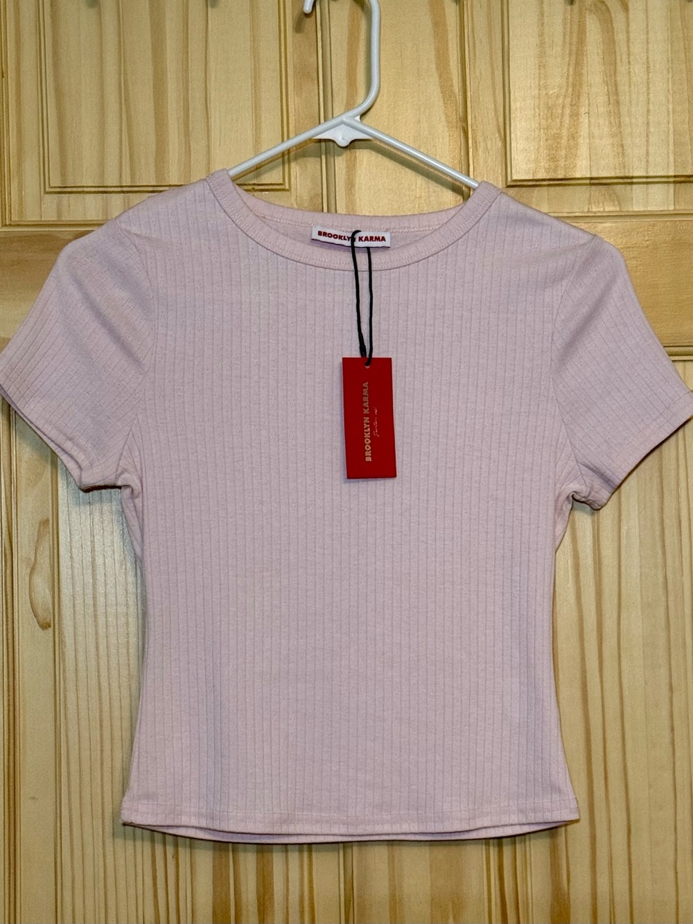 Brooklyn Karma Light Pink Ribbed Short Sleeve Tee - Small